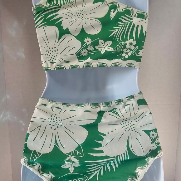 Women's Green‎ Floral Print One Shoulder High Waist Bikini Set - SZ SM - Picture 3 of 4